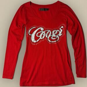 COOGI Women's T-Shirt Small Long Sleeve Red Graphic Logo Spell Out Mcbling Y2K